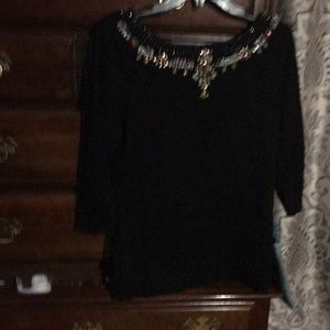 WHITEHOUSE/BLACK MARKETpullover sweaterw/crystals atneck blk ribbon back